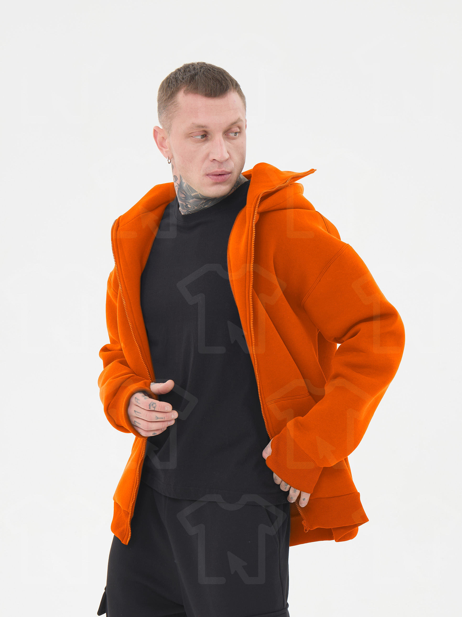 Худи Oversize BALACLAVA ZIP (на молнии) Премиум с начесом, цвет: оранжевый